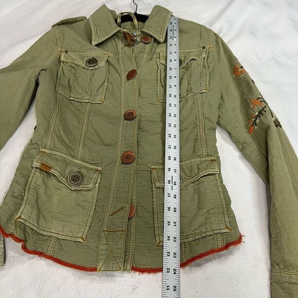 Zu Elements Giacca Jaime Green Embroidered Military Jacket Made In Italy 100% Co - Picture 3 of 10